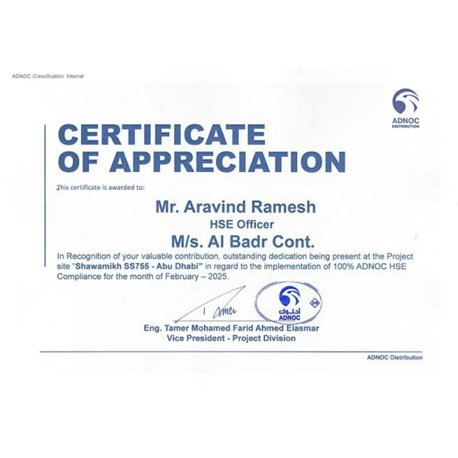 Al Badr Earns ADNOC 100% HSE Compliance Recognition & Demonstrates Executive Safety Leadership